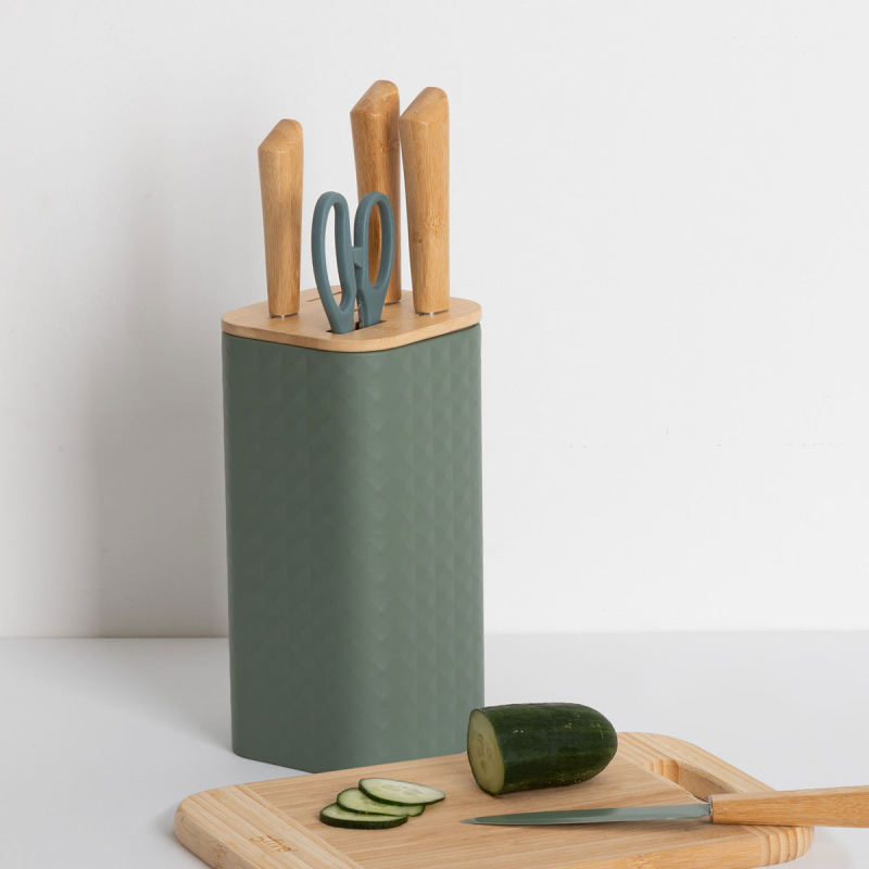 Μαχαίρια Κουζίνας & Ψαλίδι Σε Σταντ (Σετ 6τμχ) F-V Sensia 190134 Green