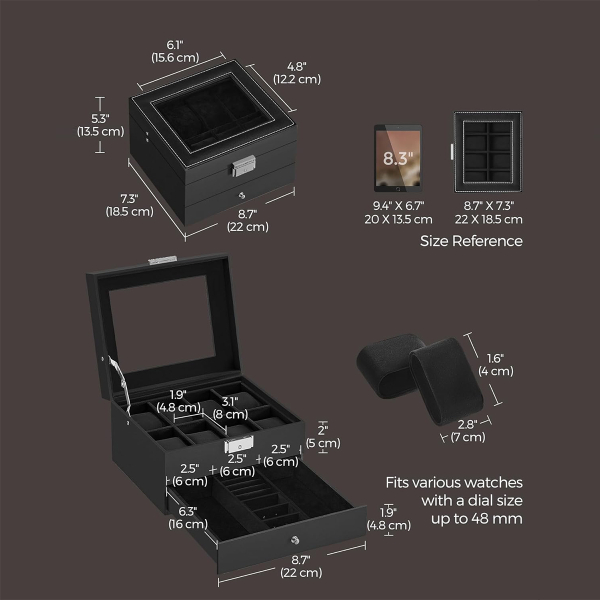 Θήκη Για 8 Ρολόγια & Κοσμήματα (22x18.5x13.5) Songmics JWB080B01