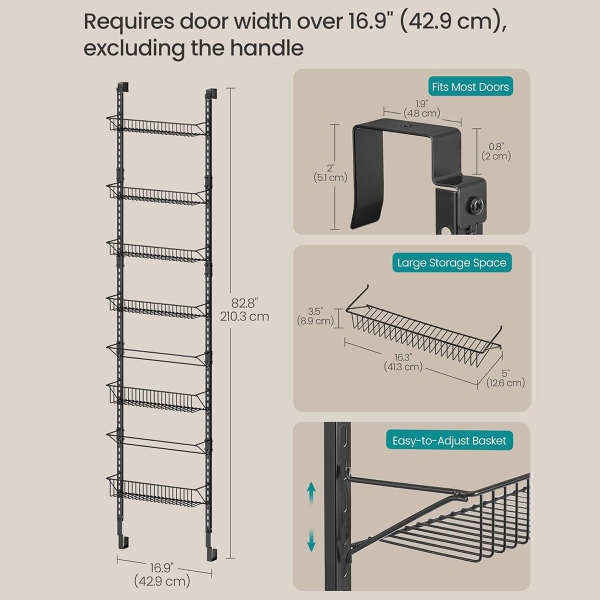 Ραφιέρα Οργάνωσης Πόρτας/Τοίχου 8 Θέσεων (42.9x12.6x210.3) Songmics KCS047B01