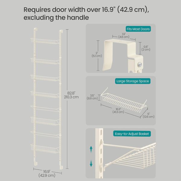 Ραφιέρα Οργάνωσης Πόρτας/Τοίχου 8 Θέσεων (42.9x12.6x210.3) Songmics KCS047W01
