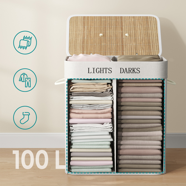 Καλάθι Απλύτων 2 Θέσεων (52x32x62.5) Songmics LCB064G03