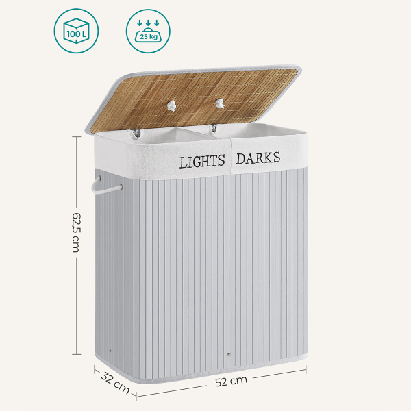 Καλάθι Απλύτων 2 Θέσεων (52x32x62.5) Songmics LCB064G03