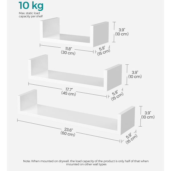 Ράφια Τοίχου (Σετ 3τμχ) Songmics LWS66WV2