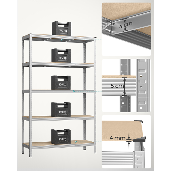 Μεταλλική Ραφιέρα Δαπέδου 5 Θέσεων (120x60x200) Songmics GLR060E01