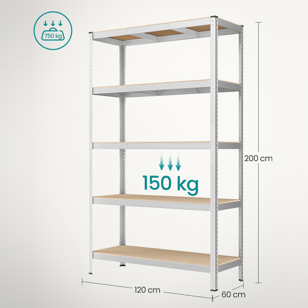 Μεταλλική Ραφιέρα Δαπέδου 5 Θέσεων (120x60x200) Songmics GLR060E01