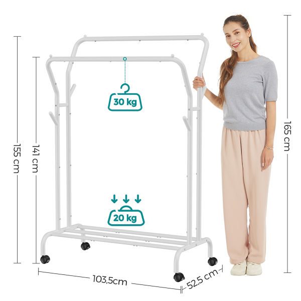 Κρεμάστρα Δαπέδου Διπλή 155εκ. Τροχήλατη Songmics HSR107W01V2
