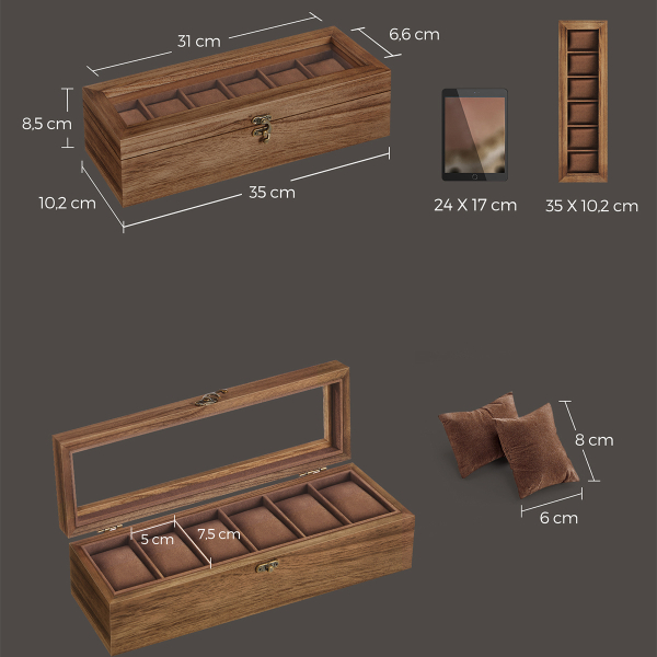 Θήκη Για 6 Ρολόγια (35x10x8.5) Songmics JOW006K01