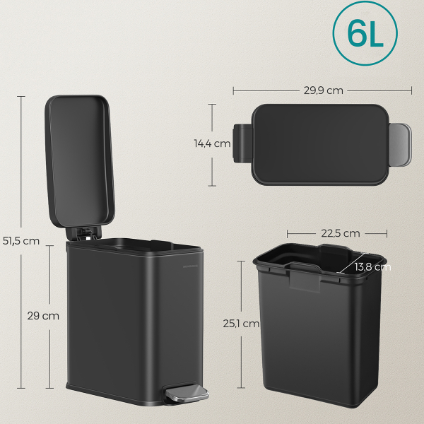 Κάδος Απορριμμάτων Μπάνιου (14.4x29.9x29) Songmics 6lt LTB560B05
