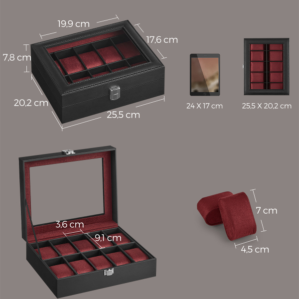 Θήκη Για 10 Ρολόγια (25.5x20.2x7.8) Songmics JWB010R01