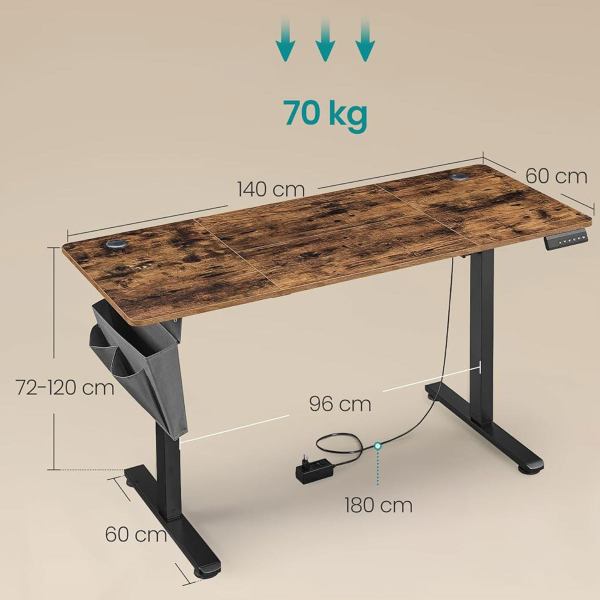 Ηλεκτρικό Γραφείο (140x60x72/120) Με Ρυθμιζόμενο Ύψος Songmics LSD134KD04