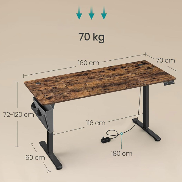 Ηλεκτρικό Γραφείο (160x70x72/120) Με Ρυθμιζόμενο Ύψος Songmics LSD136KD01