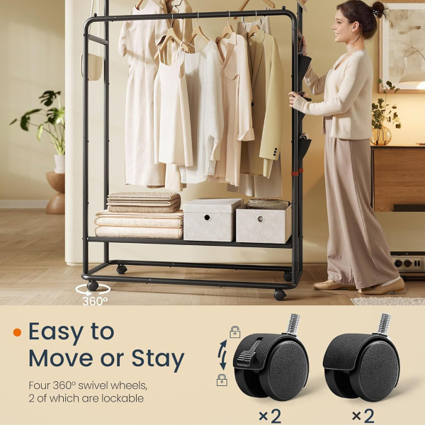 Κρεμάστρα Δαπέδου Διπλή 189.6εκ. Τροχήλατη Songmics HSR171B01