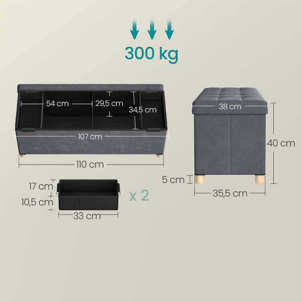 Ταμπουρέ Με Αποθηκευτικό Χώρο (110x38x40) Songmics LSF0518G02