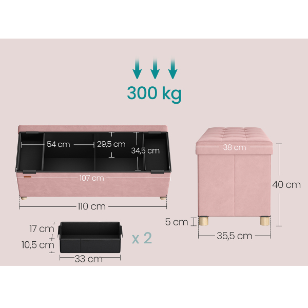 Ταμπουρέ Με Αποθηκευτικό Χώρο (110x38x40) Songmics LSF0518R02