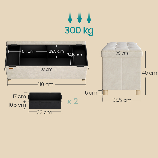 Ταμπουρέ Με Αποθηκευτικό Χώρο (110x38x40) Songmics LSF0518W02