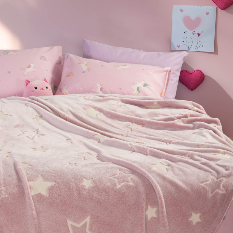 Φωσφοριζέ Κουβέρτα Fleece Μονή (160x220) Nef-Nef Homeware Junior Starlight Pink