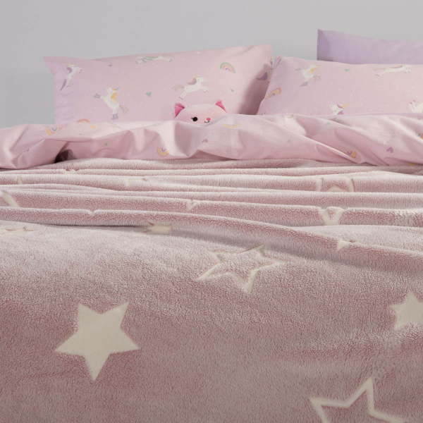 Φωσφοριζέ Κουβέρτα Fleece Μονή (160x220) Nef-Nef Homeware Junior Starlight Pink
