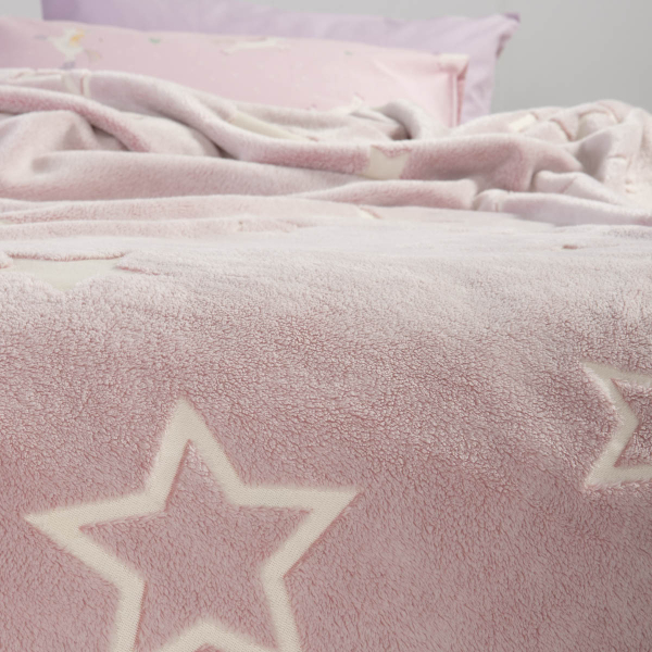 Φωσφοριζέ Κουβέρτα Fleece Μονή (160x220) Nef-Nef Homeware Junior Starlight Pink