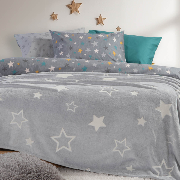 Φωσφοριζέ Κουβέρτα Fleece Μονή (160x220) Nef-Nef Homeware Junior Starlight Grey