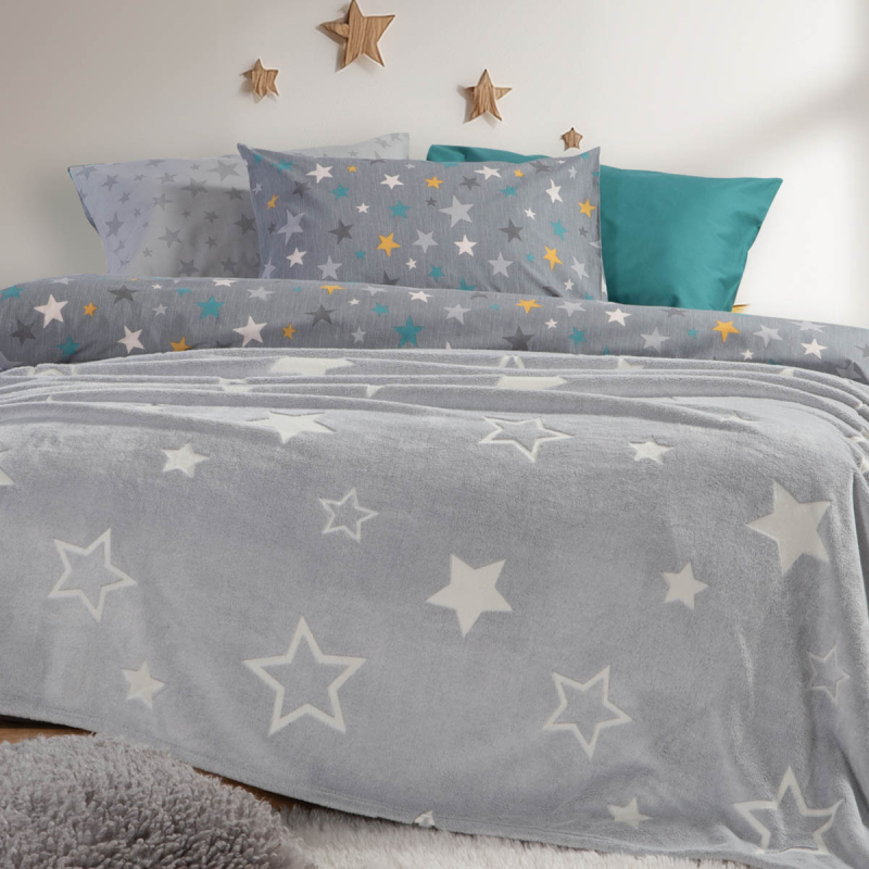 Φωσφοριζέ Κουβέρτα Fleece Μονή (160x220) Nef-Nef Homeware Junior Starlight Grey