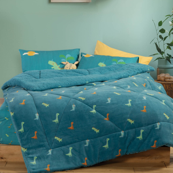 Κουβερτοπάπλωμα Μονό (160x220) Nef-Nef Homeware Junior Dinos On Wheels