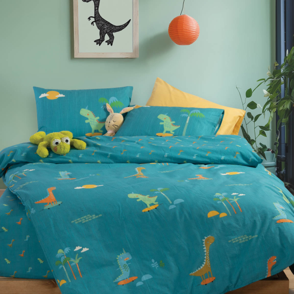 Παπλωματοθήκη Μονή (Σετ 160x240) 2 Όψεων Nef-Nef Homeware Junior Dinos On Wheels