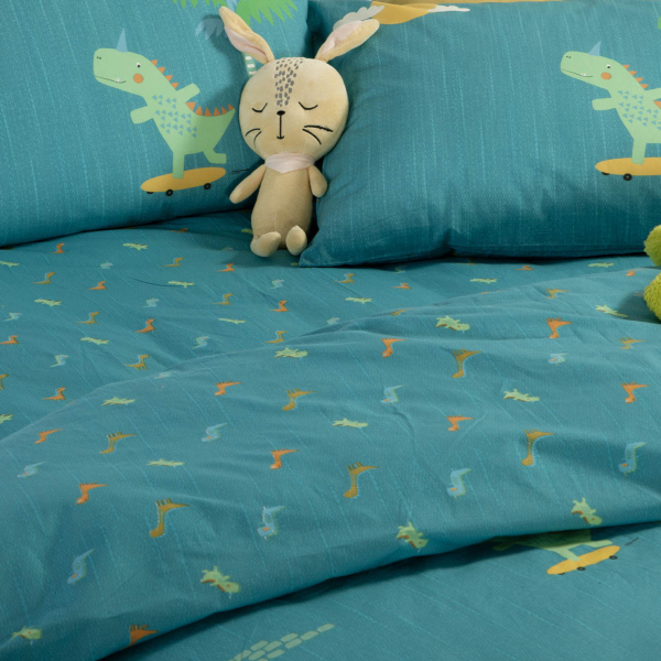 Παπλωματοθήκη Μονή (Σετ 160x240) 2 Όψεων Nef-Nef Homeware Junior Dinos On Wheels