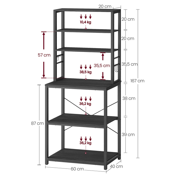 Ραφιέρα Δαπέδου 6 Θέσεων (60x40x167) Vasagle KKS024B22