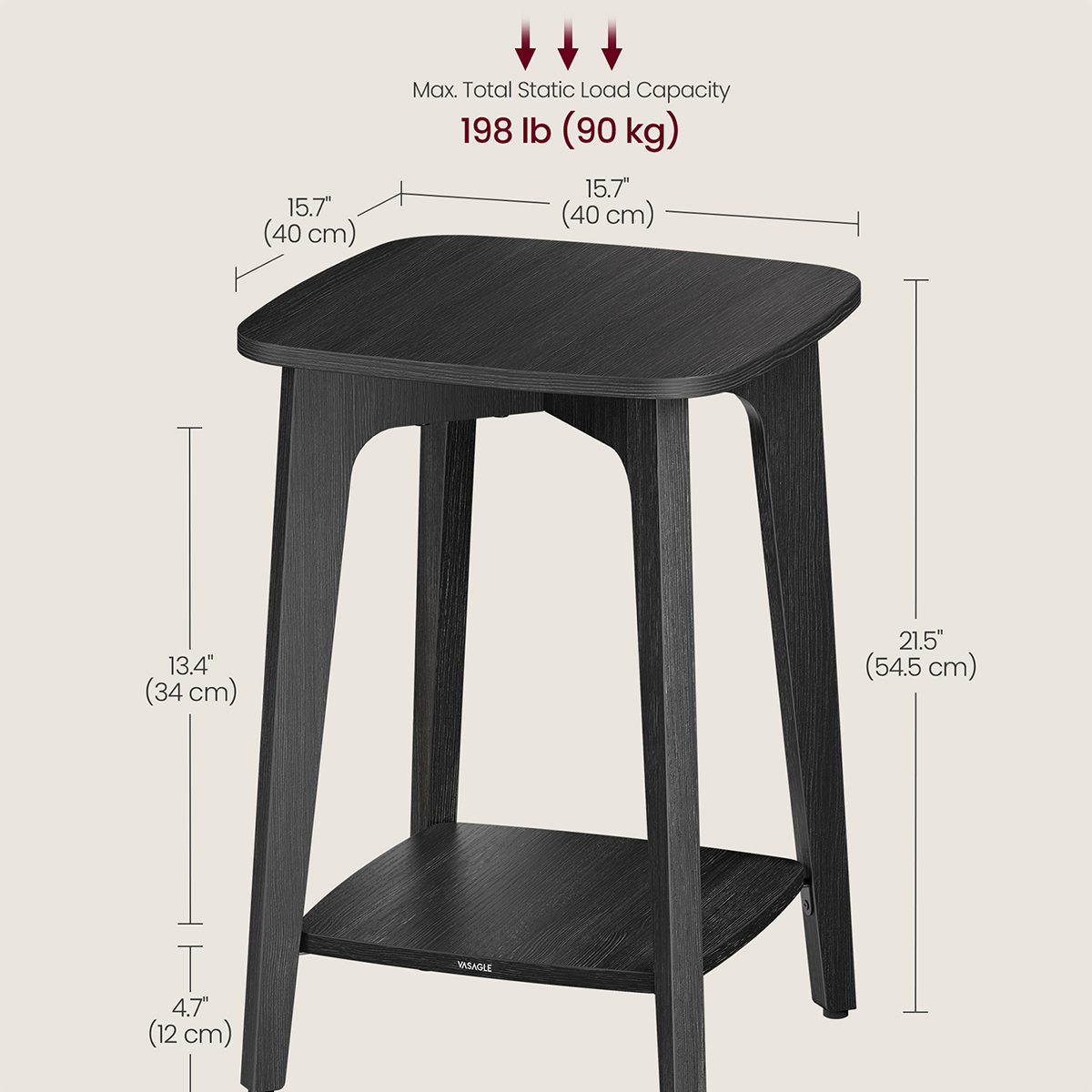Βοηθητικό Τραπεζάκι (40X40X54 5) Vasagle Let236B01 Home Έπιπλα Σαλονιού Τραπεζάκια Spitishop