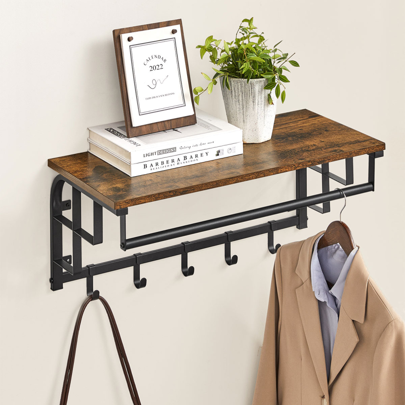 Κρεμάστρα Τοίχου 6 Θέσεων Με Ράφι (66x30x27) Vasagle LCR12BX