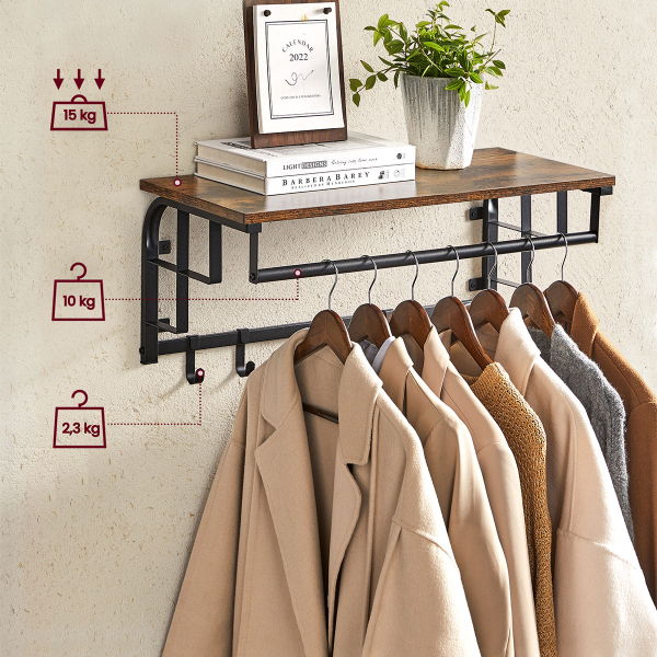 Κρεμάστρα Τοίχου 6 Θέσεων Με Ράφι (66x30x27) Vasagle LCR12BX