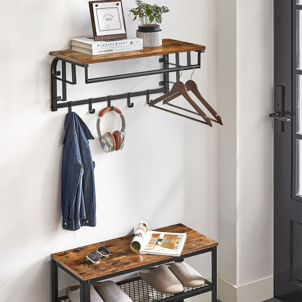 Κρεμάστρα Τοίχου 6 Θέσεων Με Ράφι (66x30x27) Vasagle LCR12BX