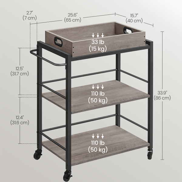 Τρόλεϊ/Ραφιέρα 3 Θέσεων (65x40x86) Vasagle LRC072B02V2