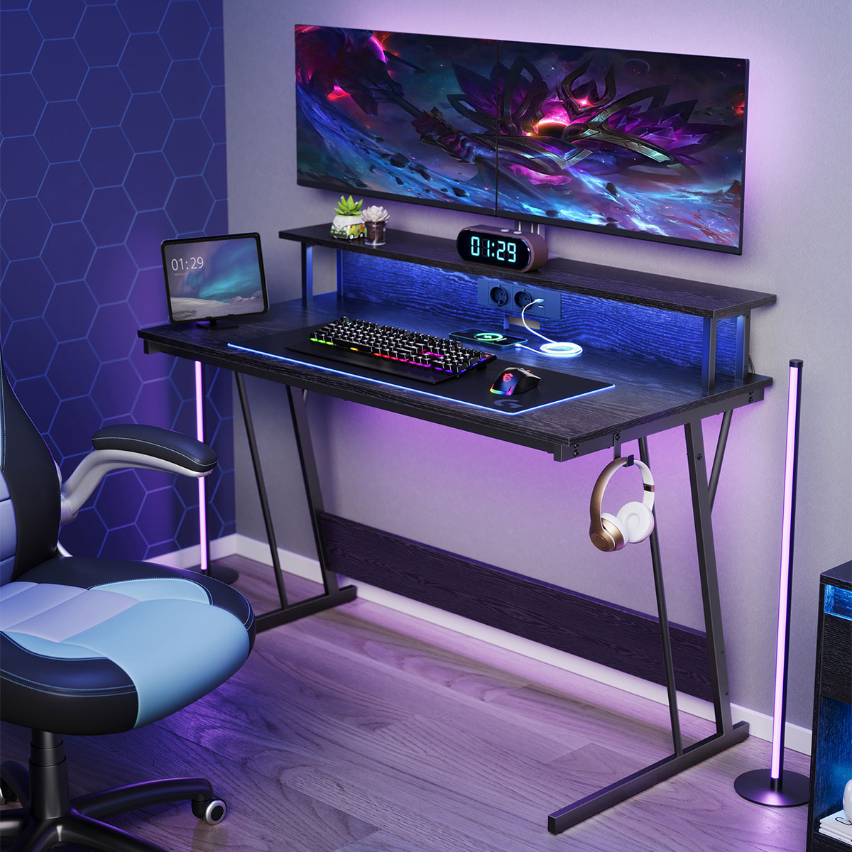 Vasagle Γραφείο Υπολογιστή Με Ενσωματωμένες Πρίζες & Led (120x60x76) Vasagle LWD192B56V1