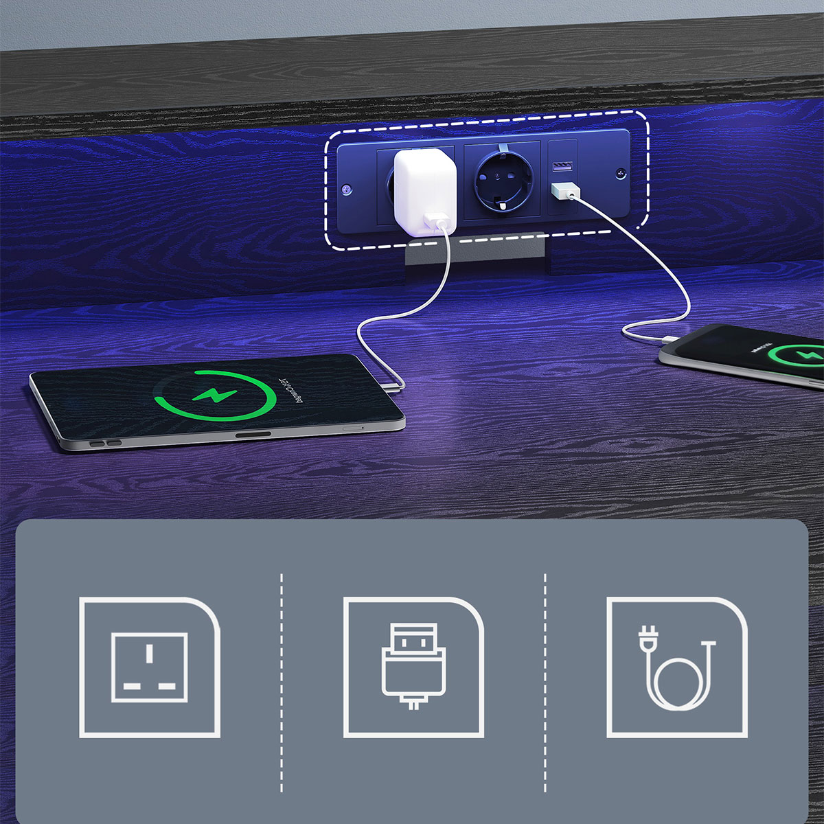 Γραφείο Υπολογιστή Με Ενσωματωμένες Πρίζες & Led (120x60x76) Vasagle LWD192B56V1 φωτογραφία