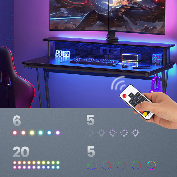 Γραφείο Υπολογιστή Με Ενσωματωμένες Πρίζες & Led (120x60x76) Vasagle LWD192B56V1