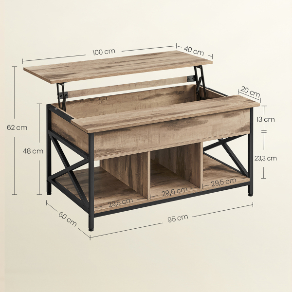 Τραπέζι Σαλονιού Με Σερβιτόρο & 3 Ράφια (100x60x48) Vasagle LCT205K50V1