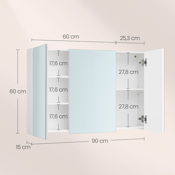Καθρέφτης Μπάνιου Με Ντουλάπια (90x15x60) Vasagle BBK032W01