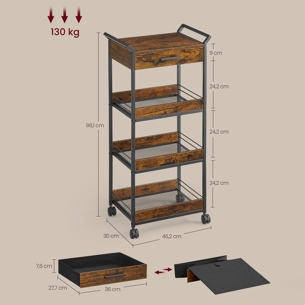 Τρόλεϊ/Ραφιέρα 4 Θέσεων (46.2x30x96.1) Vasagle LRC049K01