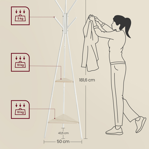 Καλόγερος Ρούχων Με Ράφια (50x50x181.6) Vasagle RCR016N01