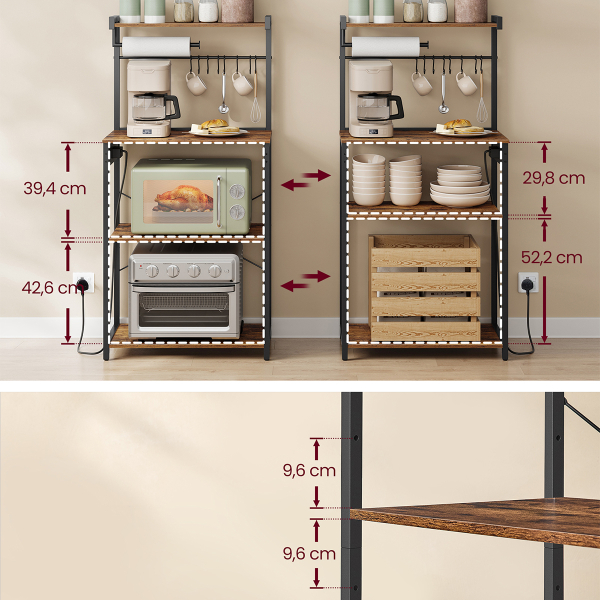 Ραφιέρα Δαπέδου 4 Θέσεων Με Ενσωματωμένες Πρίζες (60x40x140) Vasagle KKS014K02