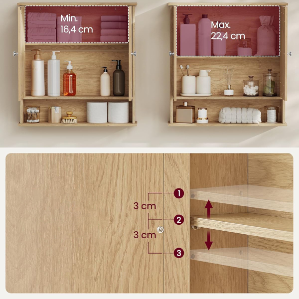 Καθρέφτης Μπάνιου Με Ντουλάπι & Ράφι (56.5x13x58.5) Vasagle LHC003Y01