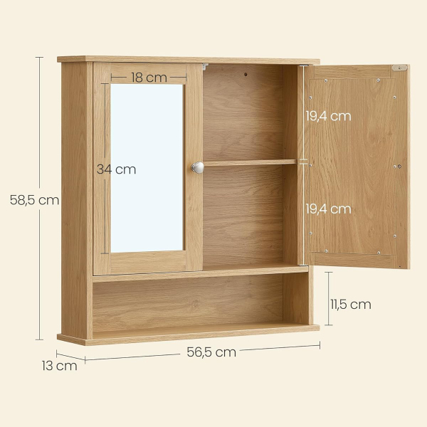 Καθρέφτης Μπάνιου Με Ντουλάπι & Ράφι (56.5x13x58.5) Vasagle LHC003Y01