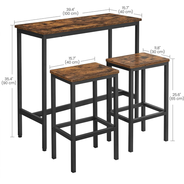 Τραπέζι Μπαρ Με 2 Σκαμπό (Σετ 3τμχ) Vasagle LBT218B01V1
