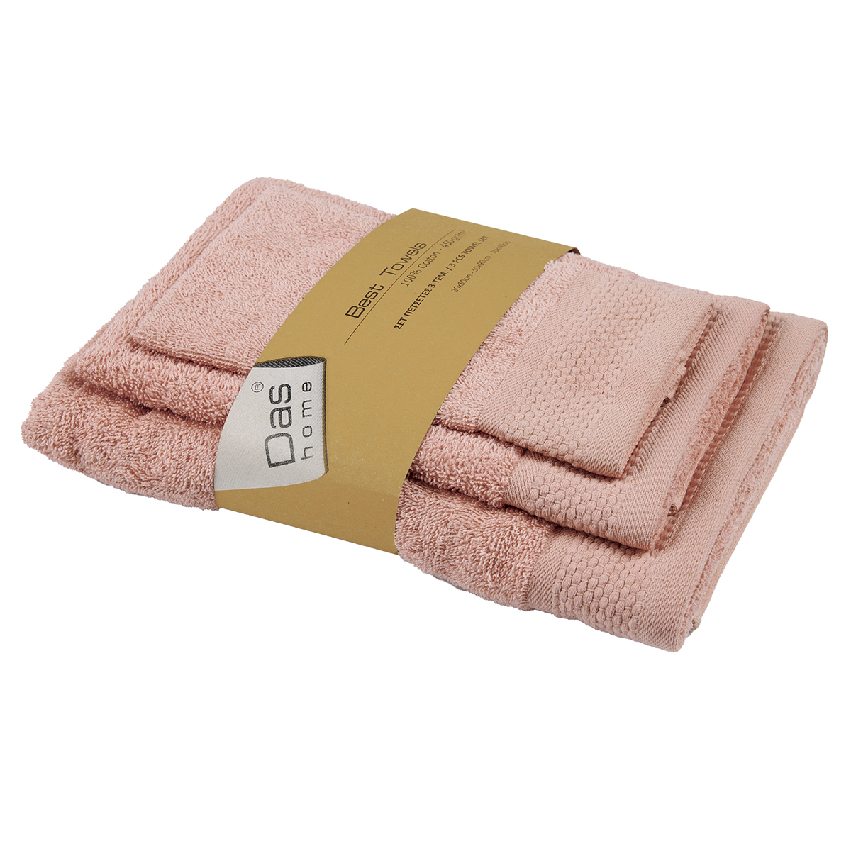 Πετσέτες Μπάνιου (Σετ 3Τμχ) Das Home Best 0832 Pink 450Gsm Λευκά Είδη Spitishop