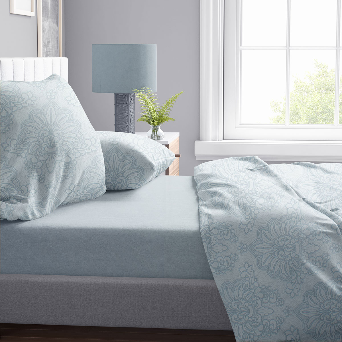Σεντόνια Υπέρδιπλα (Σετ 220X240) Dimcol Άρτεμις 705 Light Blue-Grey Home Λευκά Είδη Κρεβατοκάμαρας Spitishop