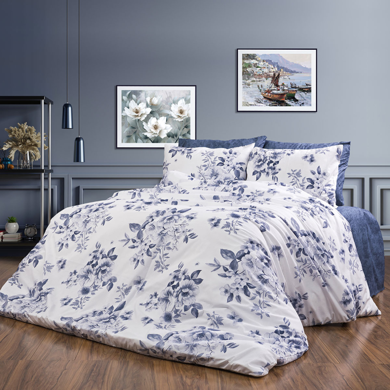 Σεντόνια Μονά (Σετ 160x240) Dimcol Βερονίκη 486 White-Blue