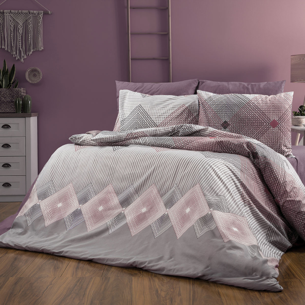 Σεντόνια Μονά (Σετ 160x240) Dimcol Καλλιρόη 606 Grey-Burgundy