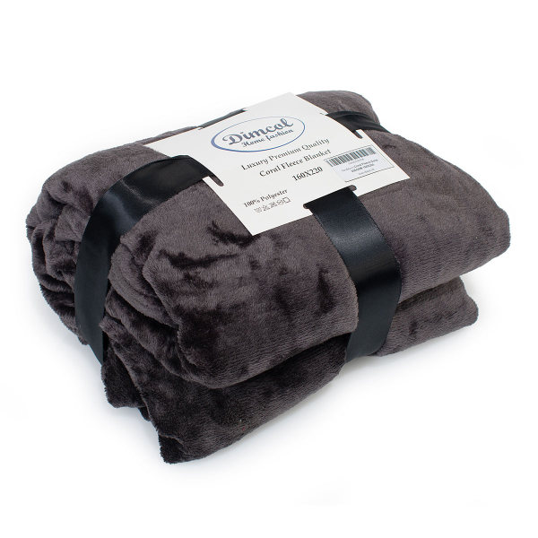 Κουβέρτα Fleece Μονή (160x220) Dimcol Solid 08 Grey-Black