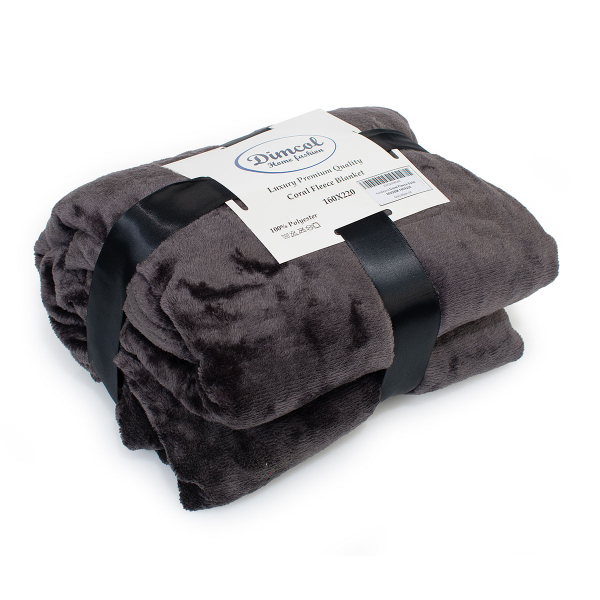 Κουβέρτα Fleece Υπέρδιπλη (220x240) Dimcol Solid 08 Grey-Black